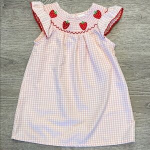 Pink Gingham Dress with Strawberry Embroidery
